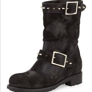 Jimmy Choo boots worn once size 8, black waxed suede dash studs with box.